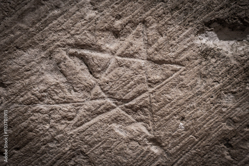 five-pointed star-shaped stonemason's mark, Pre-Romanesque temple of Santa María de Wamba, 10th century, Montes Torozos region, Valladolid, Castile and Leon, Spain photo