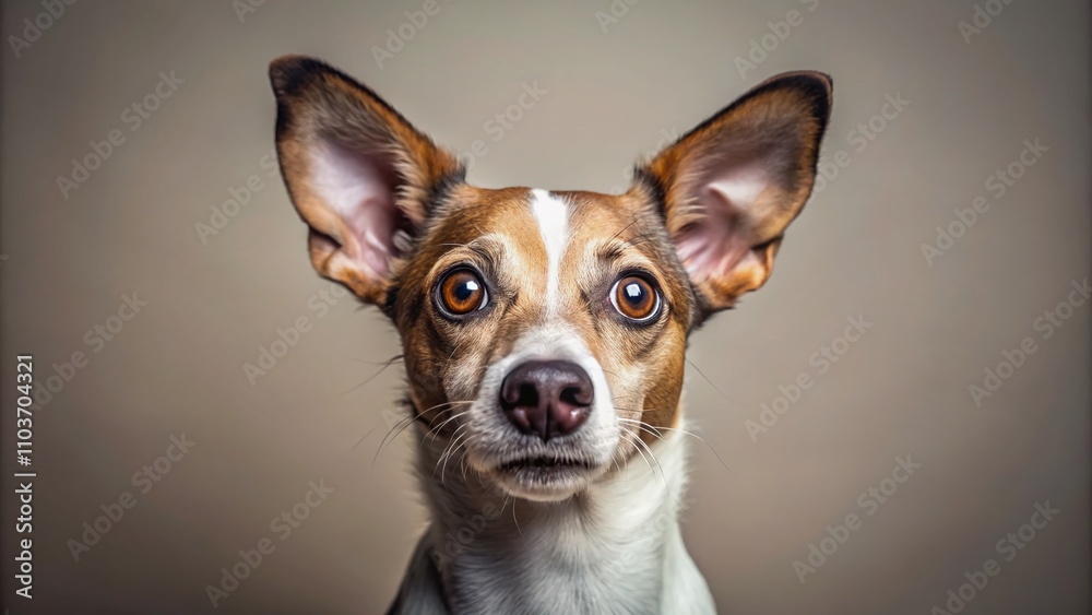 Minimalist Photography of a Surprised Dog Captured in a Clean, Bright Environment Highlighting Expressions of Joy and Curiosity for Stock Photo Use Minimalist Photography of a Surprised Dog Captured in a Clean, Bright Environment Highlighting Expressions of Joy and Curiosity for Stock Photo Use