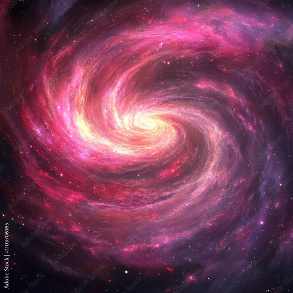 Obraz premium A stunning spiral galaxy filled with vibrant pink and purple hues, swirling in the vastness of space.