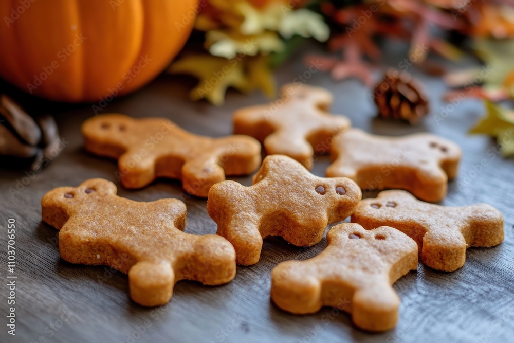 Naklejka premium Pumpkin flavored dog snacks shaped like bones and paws