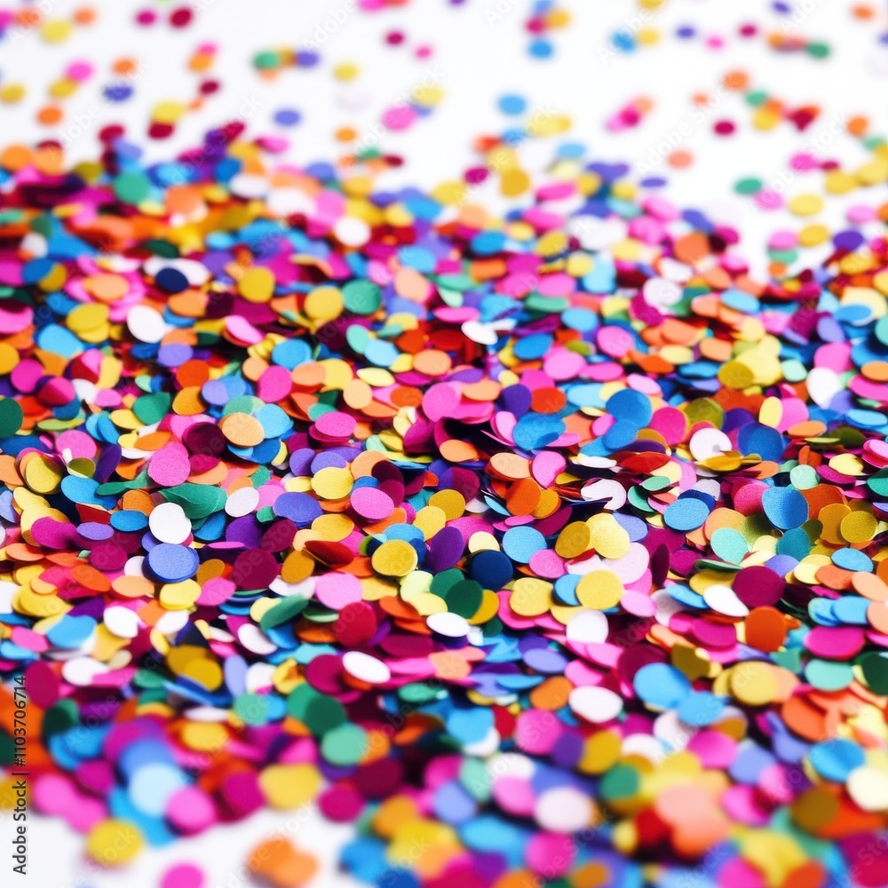 A vibrant mix of colorful confetti scattered on a white surface, perfect for festive celebrations. A vibrant mix of colorful confetti scattered on a white surface, perfect for festive celebrations.