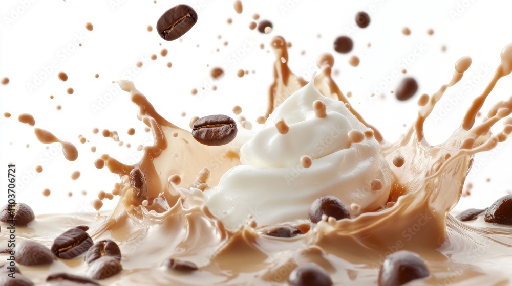 Coffee Splash with Whipped Cream and Beans Coffee Splash with Whipped Cream and Beans