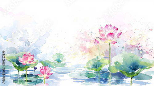 Watercolor painting of a lotus flower on a watercolor background