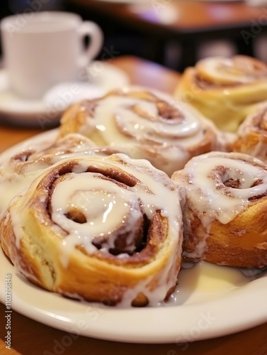 Tasty Cinnamon rool snacks pastries. Sweet Baked Goods. Dessert Food treats photo