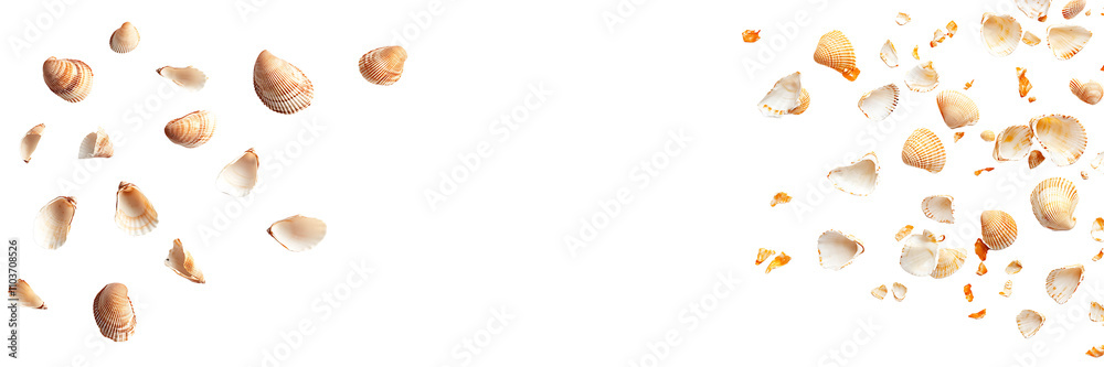 Obraz premium Set of falling seashells, isolated on a transparent background.