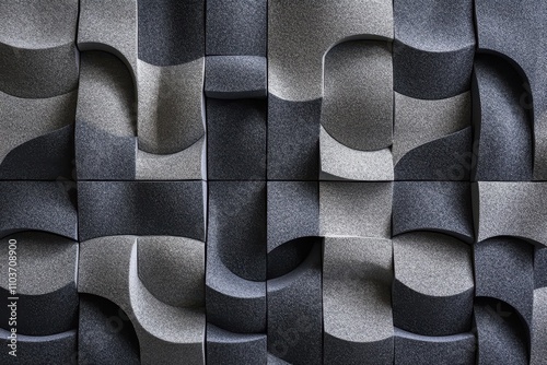 Random grey toned acoustic foam wall design