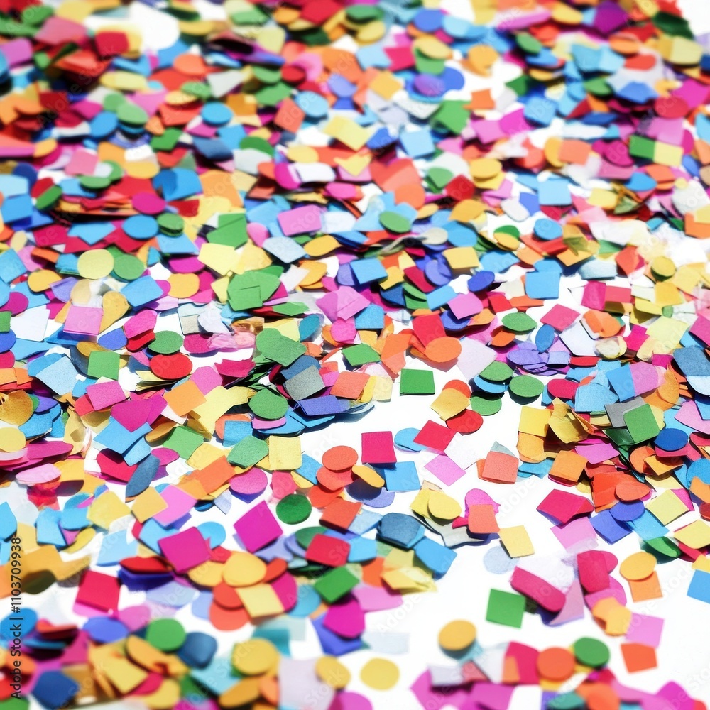 A vibrant mix of colorful confetti scattered across a bright surface, creating a festive and joyful atmosphere. A vibrant mix of colorful confetti scattered across a bright surface, creating a festive and joyful atmosphere.