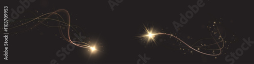 Golden comet png with sparkling stars and dust. Powder dust light PNG. Magic shining gold dust. Fine, shiny dust bokeh part	
