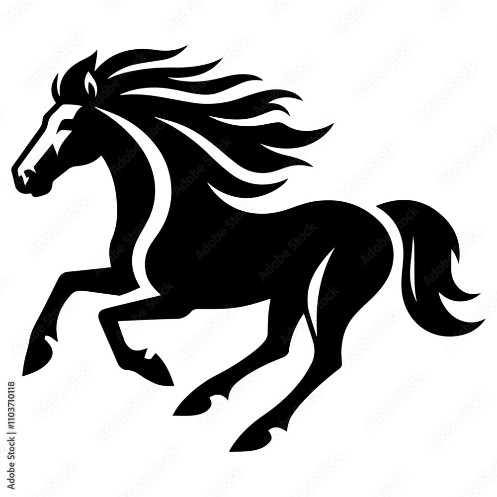Running horse vector icon., black and white horse