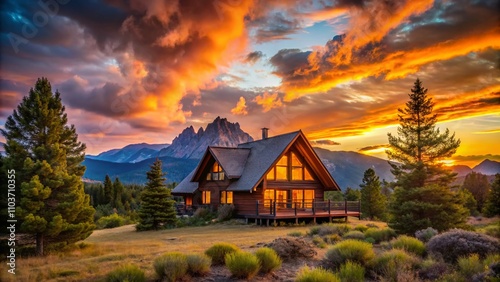 Modern A-Frame Home at Sunset on Hastings Mesa, Ridgway, Colorado with Dramatic Sky and Warm Lighting in a Peaceful Mountain Landscape
