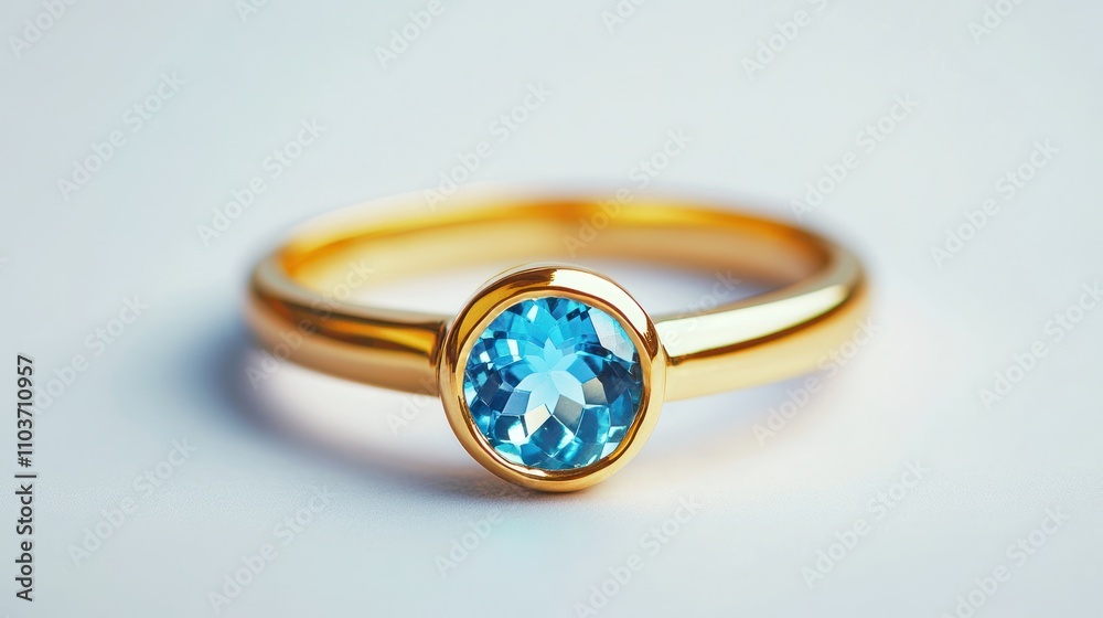 Close-up of a Gold Ring with a Blue Topaz Stone Close-up of a Gold Ring with a Blue Topaz Stone