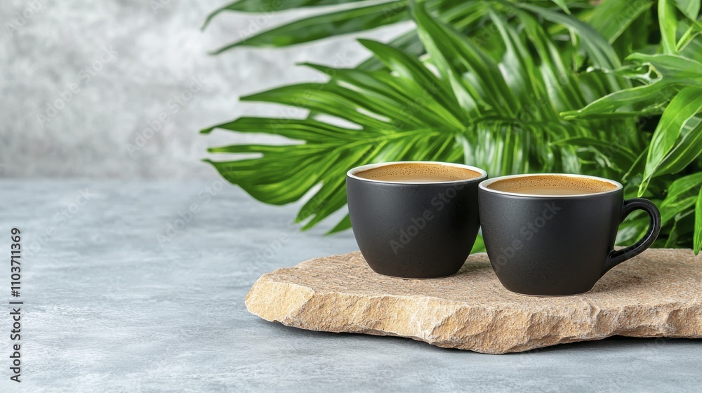 Two Espresso Cups, Stone, Tropical Leaves | Minimalism Two Espresso Cups, Stone, Tropical Leaves | Minimalism