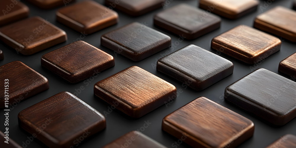 Abstract Background, Wooden Square Tiles Pattern, Dark Brown and Copper Tones, Geometric Design, Seamless Texture, High-Resolution Image. Abstract Background, Wooden Square Tiles Pattern, Dark Brown and Copper Tones, Geometric Design, Seamless Texture, High-Resolution Image.