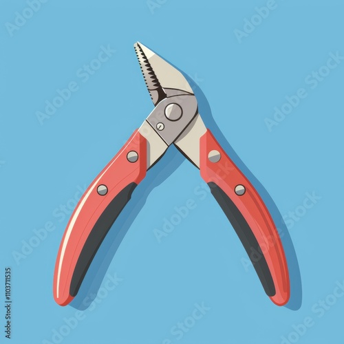 High-Quality Vector Illustration of a Classic Pair of Red Handled Pliers on a Blue Background, Ideal for DIY Projects and Tool-Related Designs and Graphics photo