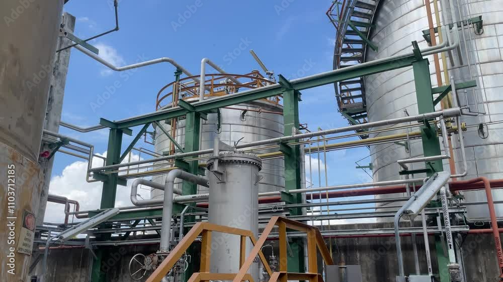 High-Quality 4K Video: Chemical Storage and Production Facility Showcasing Sophisticated Engineering and Advanced Manufacturing Processes
