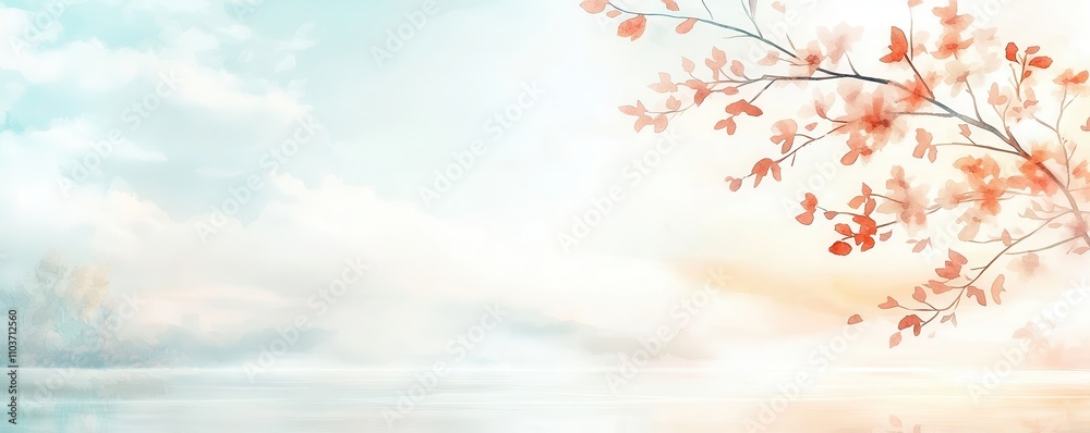 Obraz premium Colorful background with floral concept. Delicate blossoms against a serene pastel sky.