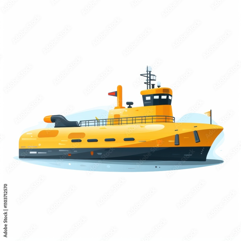 Bright Yellow Ferry Boat on Calm Water with Smooth Waves and Clear Sky Ideal for Illustrating Marine Transport or Coastal Adventure Themes Bright Yellow Ferry Boat on Calm Water with Smooth Waves and Clear Sky Ideal for Illustrating Marine Transport or Coastal Adventure Themes