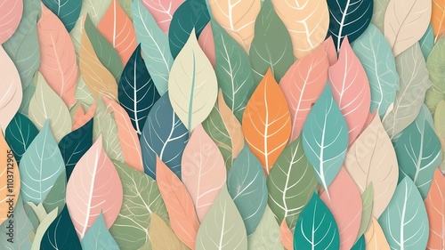 Wallpaper Mural Beautiful pastel-colored leaves overlapping in bright yet neutral tones, offering a delicate visual.   Torontodigital.ca