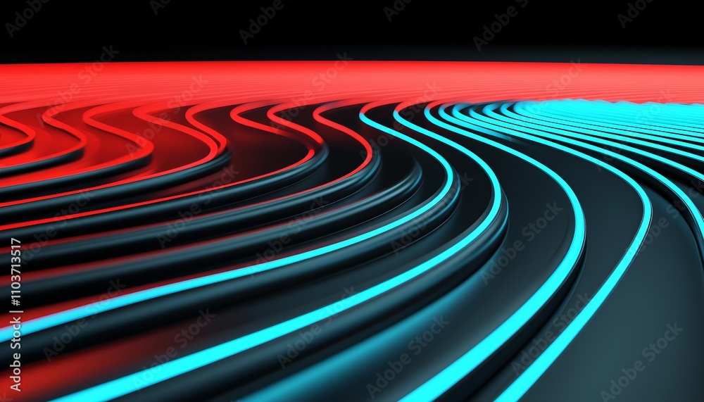 Fototapeta premium Abstract radial patterns, luminous red and blue, dark background, 3D illustration
