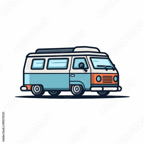 Vintage Camper Van Illustration in Bright Colors, Perfect for Travel Themes and Adventure Concepts, Capturing the Spirit of Exploration and Freedom on the Open Road