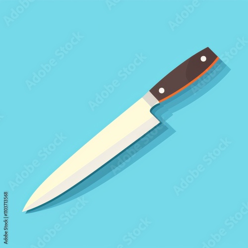 Sharp Kitchen Knife with Wooden Handle on a Mint Green Background for Culinary and Food Preparation Illustrations or Graphics