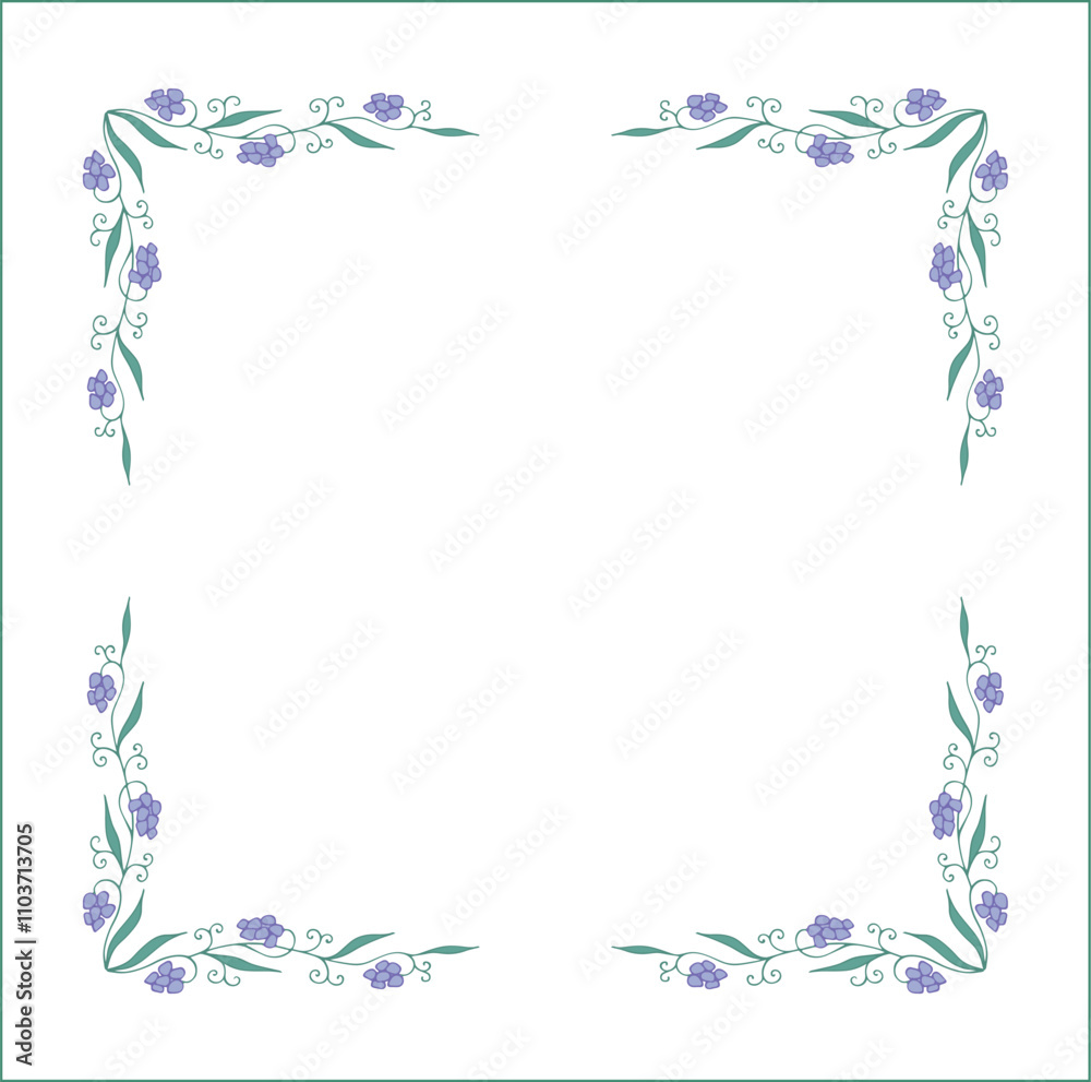 Vegetal green floral frame with blue berries, green frame, decorative corners for greeting cards, banners, business cards, invitations, menus. Isolated vector illustration.
Vegetal green floral frame with blue berries, green frame, decorative corners for greeting cards, banners, business cards, invitations, menus. Isolated vector illustration.