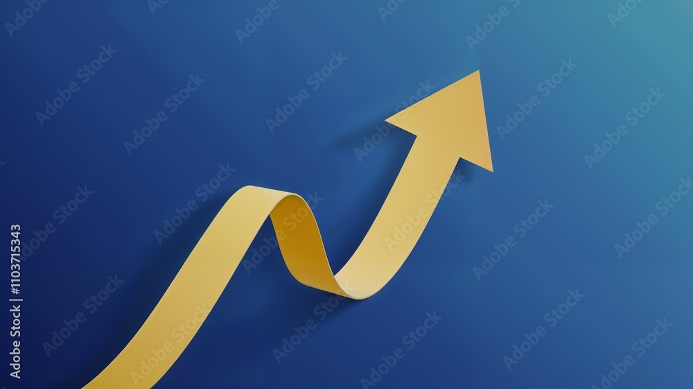Solid Gold Arrow Rising on Blue Background, Growth and Achievement
Solid Gold Arrow Rising on Blue Background, Growth and Achievement