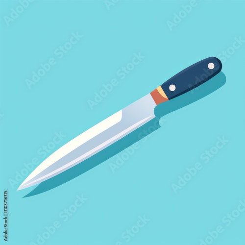 Sharp Kitchen Knife on a Vibrant Blue Background Perfect for Culinary Illustrations and Food Preparation Concepts with Modern Design Elements