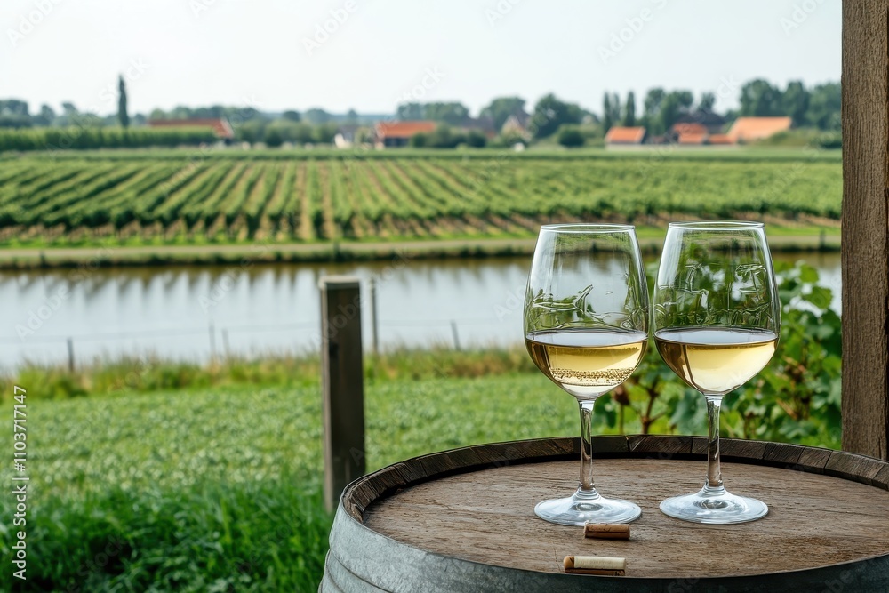 Sampling Dutch white wine in a vineyard setting outdoors Sampling Dutch white wine in a vineyard setting outdoors
