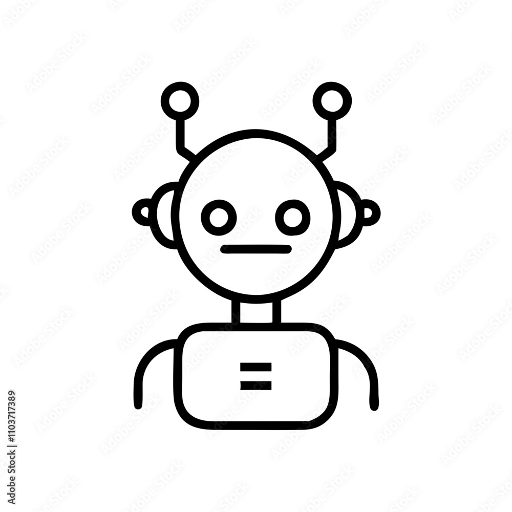 Good icon. Robot character illustration with antenna and neutral expression representing AI technology Good icon. Robot character illustration with antenna and neutral expression representing AI technology