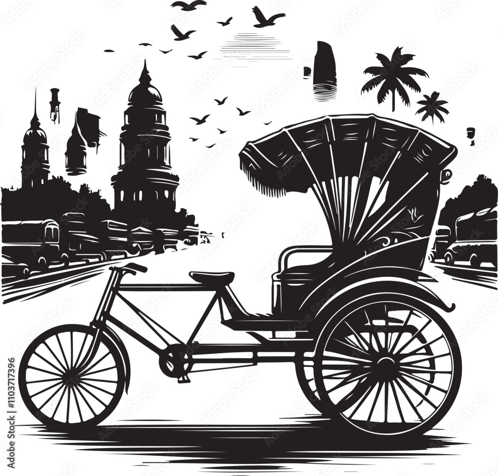 Obraz premium line art rickshaw car image design 