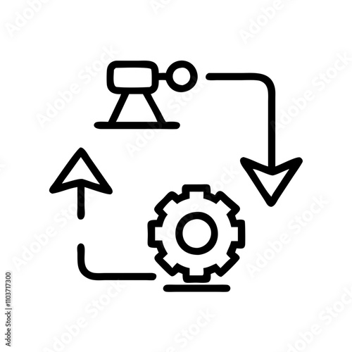 Good icon. Technical illustration of engineering processes with gear and arrows for conceptual use