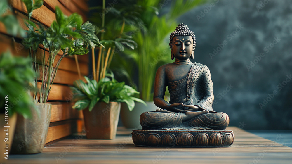 buddha statue in the garden generated by AI technology buddha statue in the garden generated by AI technology