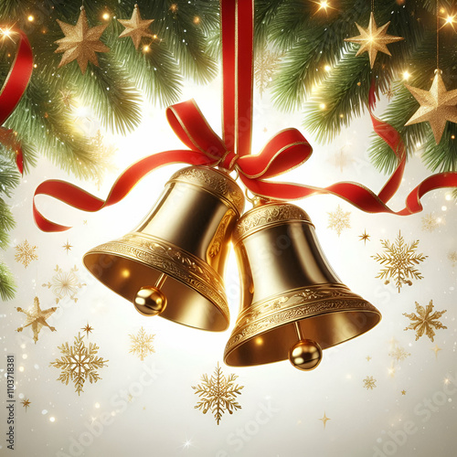 christmas bells on red background