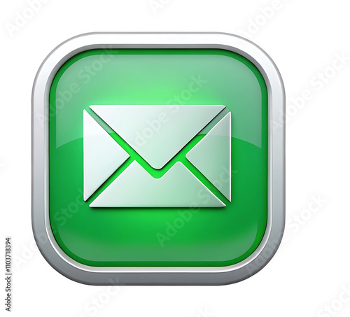 green mail icon button isolated on transparent background