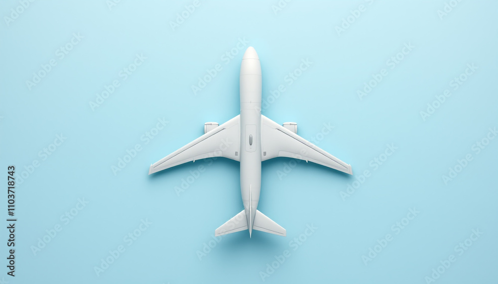 Toy airplane displayed against minimal blue background Toy airplane displayed against minimal blue background