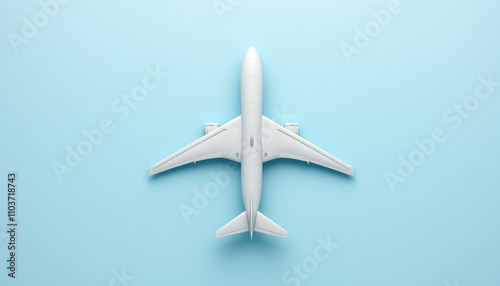 Toy airplane displayed against minimal blue background