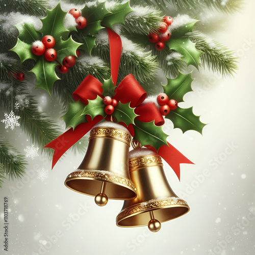 christmas bells with red ribbon