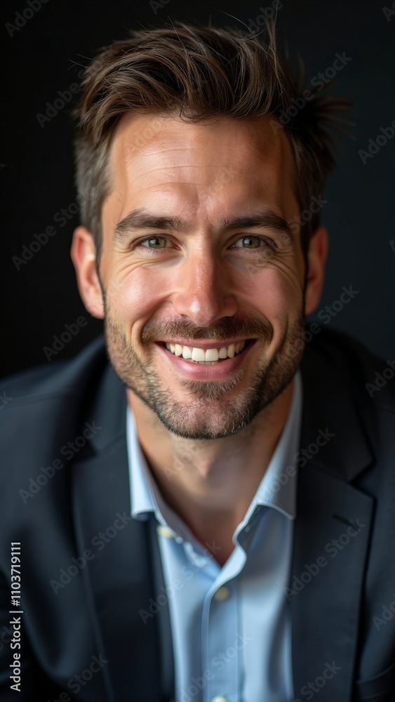 Close-up portrait of a smiling man with beard in formal attire Close-up portrait of a smiling man with beard in formal attire