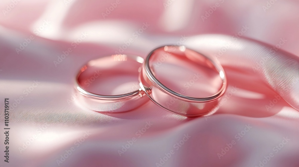 Elegant Engagement Rings Against Soft Pink Fabric Background Elegant Engagement Rings Against Soft Pink Fabric Background
