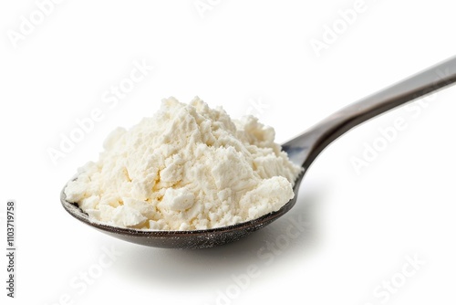 Isolated creamer powder in spoon on white background