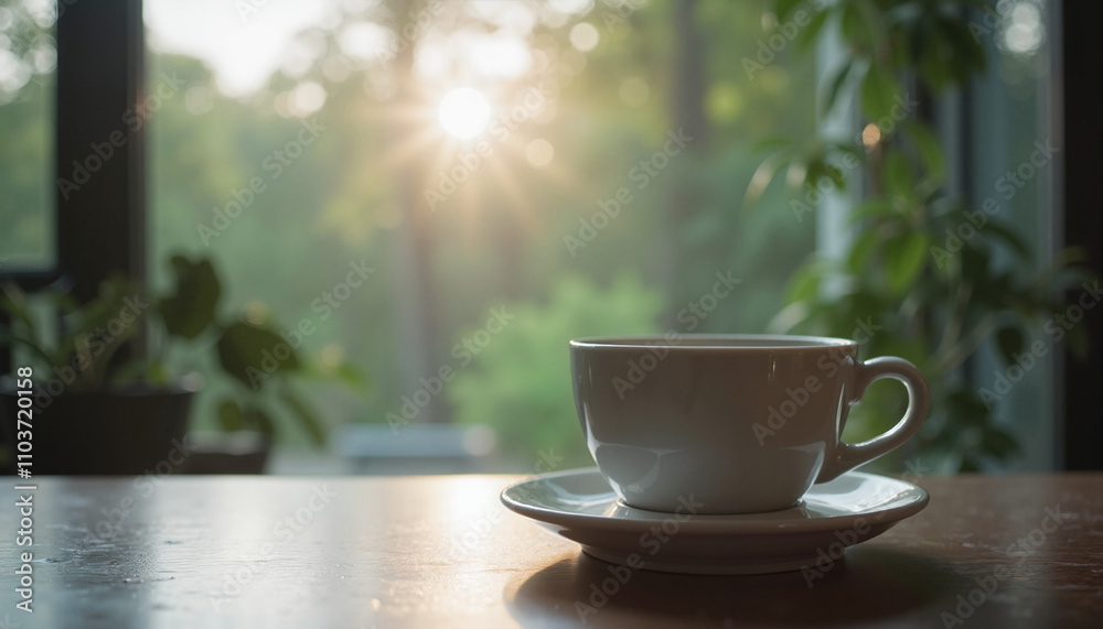 Morning Coffee Serene Moment with Sunlight in Cozy Setting Morning Coffee Serene Moment with Sunlight in Cozy Setting