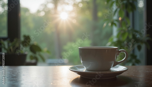 Morning Coffee Serene Moment with Sunlight in Cozy Setting