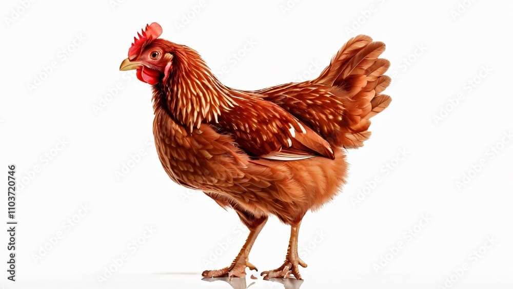 Fototapeta premium Industrial Cross Chicken on White Background: Detailed Close-Up of Poultry in a Clean Setting
