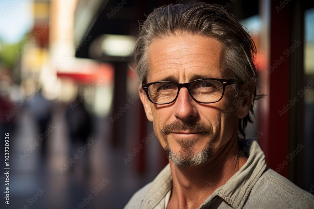 Portrait of a handsome middle-aged man with glasses in the street. Portrait of a handsome middle-aged man with glasses in the street.
