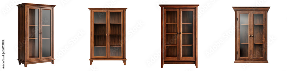Tall display cabinets with glass doors in traditional style, showcasing elegant wood finishes. Perfect for showcasing collectibles or decorative items Tall display cabinets with glass doors in traditional style, showcasing elegant wood finishes. Perfect for showcasing collectibles or decorative items