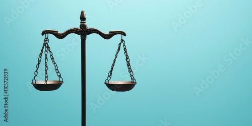 law restriction and litigation concept. Scales of justice on a blue background representing law and fairness.