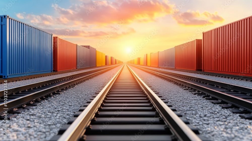 Efficient freight transportation, cargo containers on railway tracks for seamless logistics and supply chain management Efficient freight transportation, cargo containers on railway tracks for seamless logistics and supply chain management