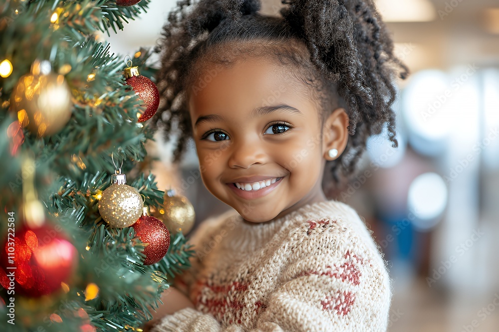 A joyful child smiles beside a decorated Christmas tree, embodying holiday cheer. A joyful child smiles beside a decorated Christmas tree, embodying holiday cheer.
