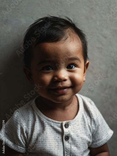 An infant’s eyes sparkling with curiosity and joy.